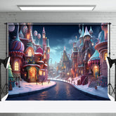 Aperturee - Dark Night Candyland Town Winter Cake Smash Backdrop